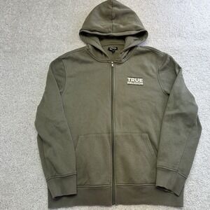 True Religion Men's Green Fleece Full Zip Hoodie Graphic Print Size Large